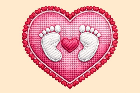 Download Heart Baby Footprints Embroidery Png - Premium Resources