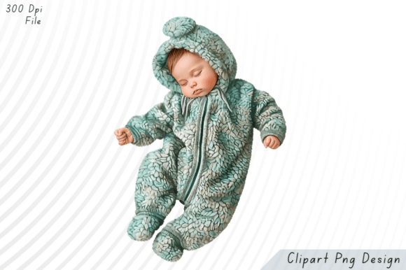 Download Sleeping Baby in Fuzzy Green Onesie PNG - Premium Bundle