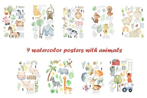 Download 9 Posters with Watercolor Animals. - Premium Resources